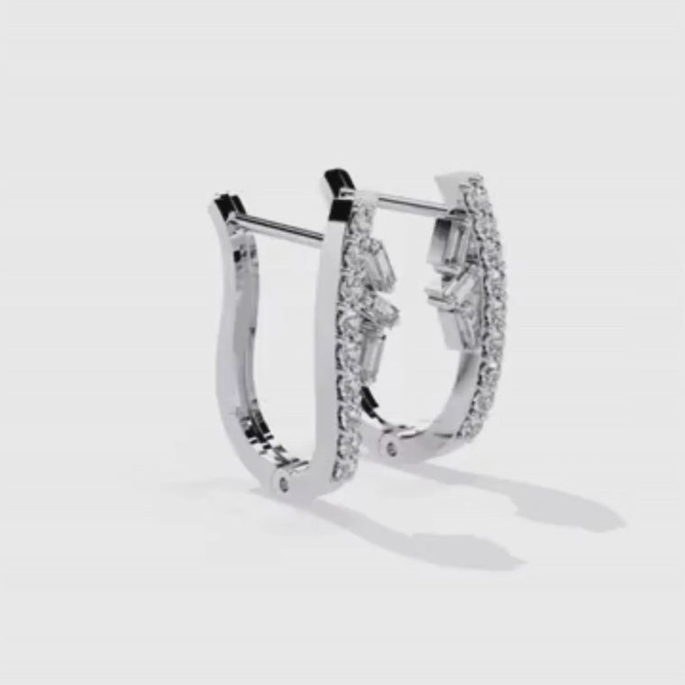 Baguette and Round Curved Hoop Earrings video