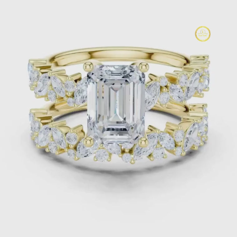 Emerald Cut Women's Marquise Cluster Bridal Ring Set video