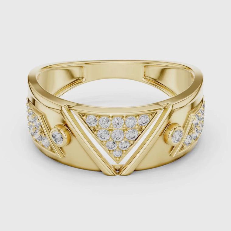 Round Cut Men's Inverted Triangle Pave Wedding Ring video