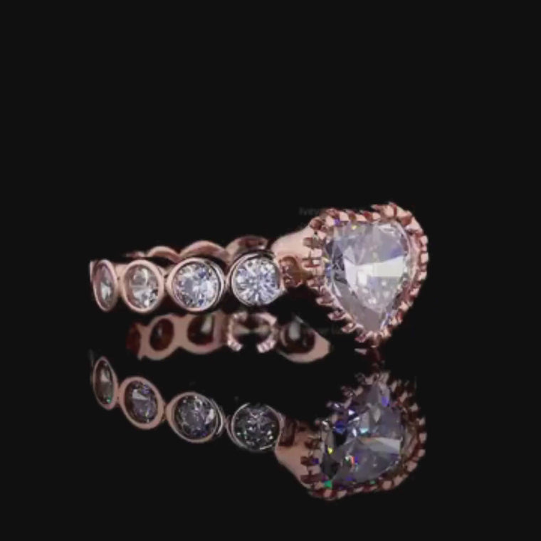 Heart Cut Bezel Set Wedding Band With Eternity Ring video