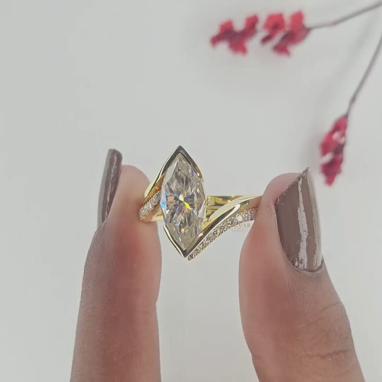 Marquise Cut Bypass Bridal Set with Curved Pave Band video