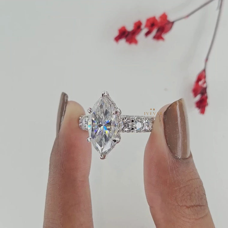Marquise Cut Pave Hidden Halo Engagement Ring video