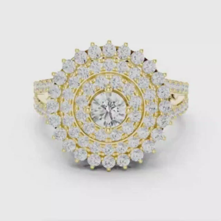 Round Brilliant Double Layer Flower Halo Ring video