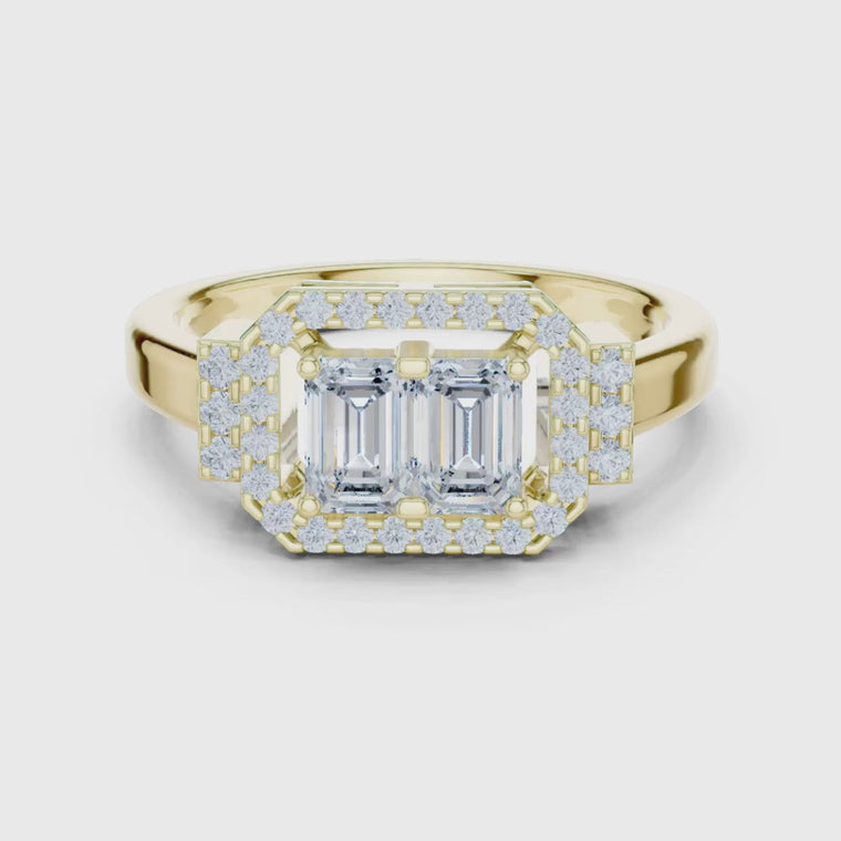 Toi Et Moi Emerald Cut Halo Engagement Ring video