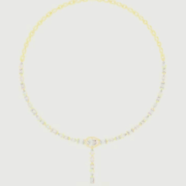 Halo Oval Y Necklace with Mixed Cut Drop Pendant video