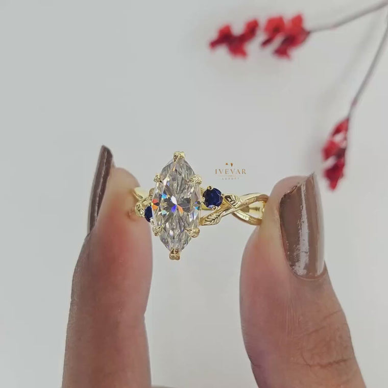 Marquise Cut & Blue Sapphire Engagement Ring video