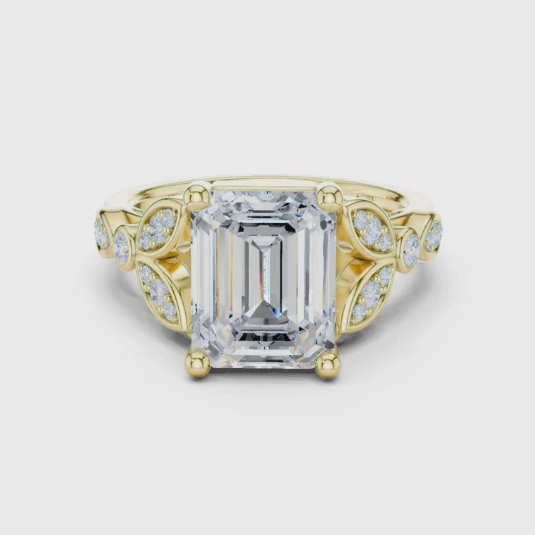 Emerald Cut Vintage Halo Engagement Ring With Sculpted Band video