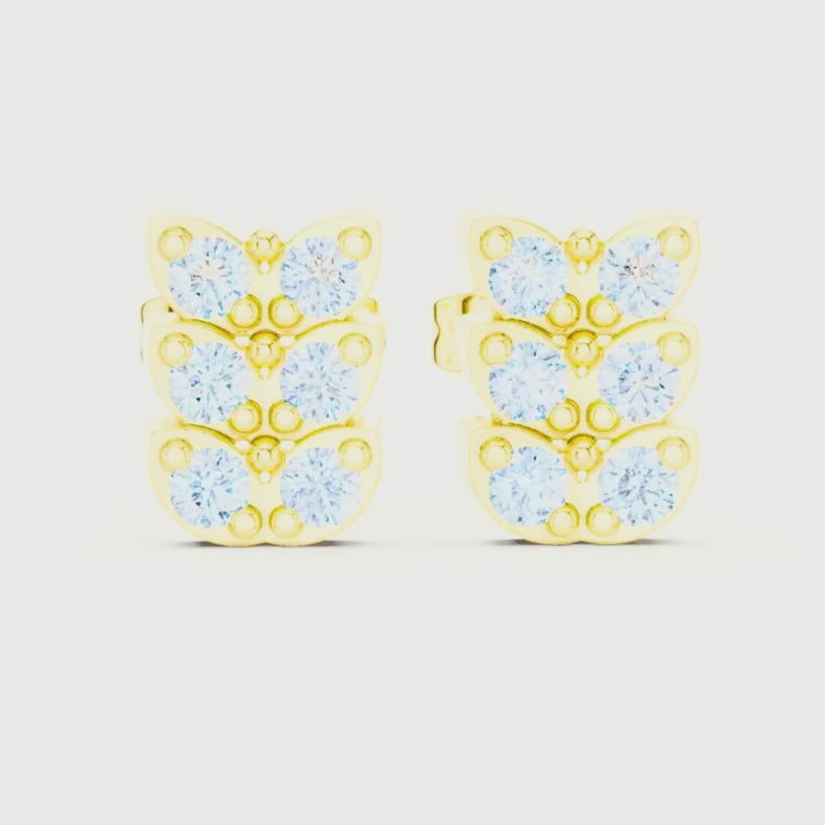 Butterfly Round Stud Earrings with Triple Row Brilliant Design video