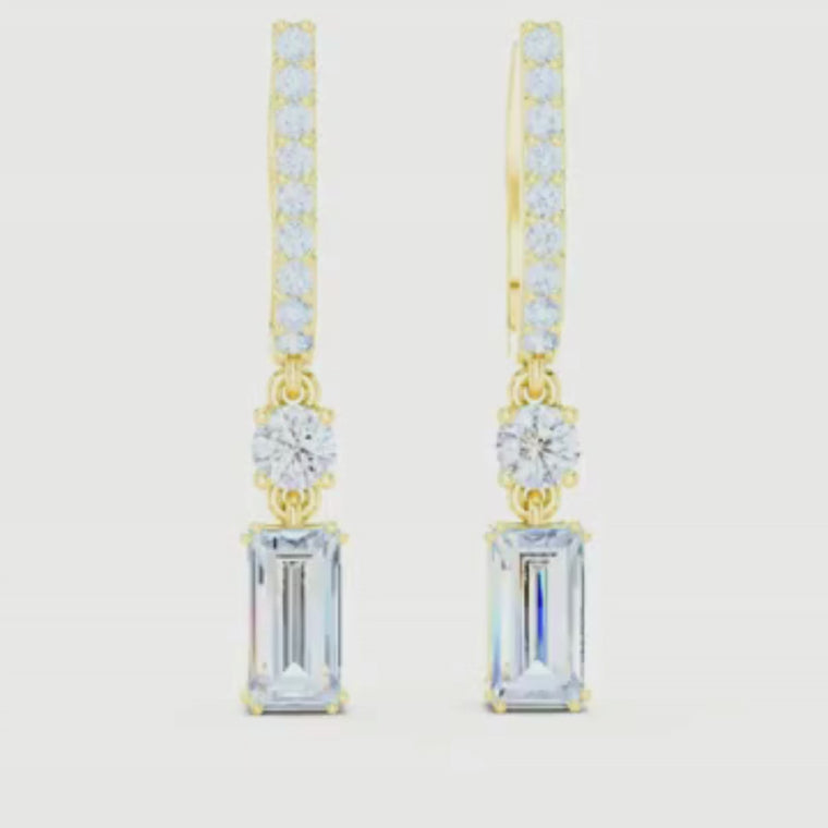 Baguette Geometric Pendant Hoop Earrings video