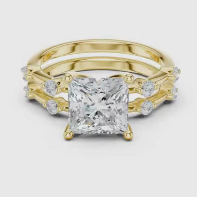Princess Cut Lab Diamond Ring with Round Diamond Accents video