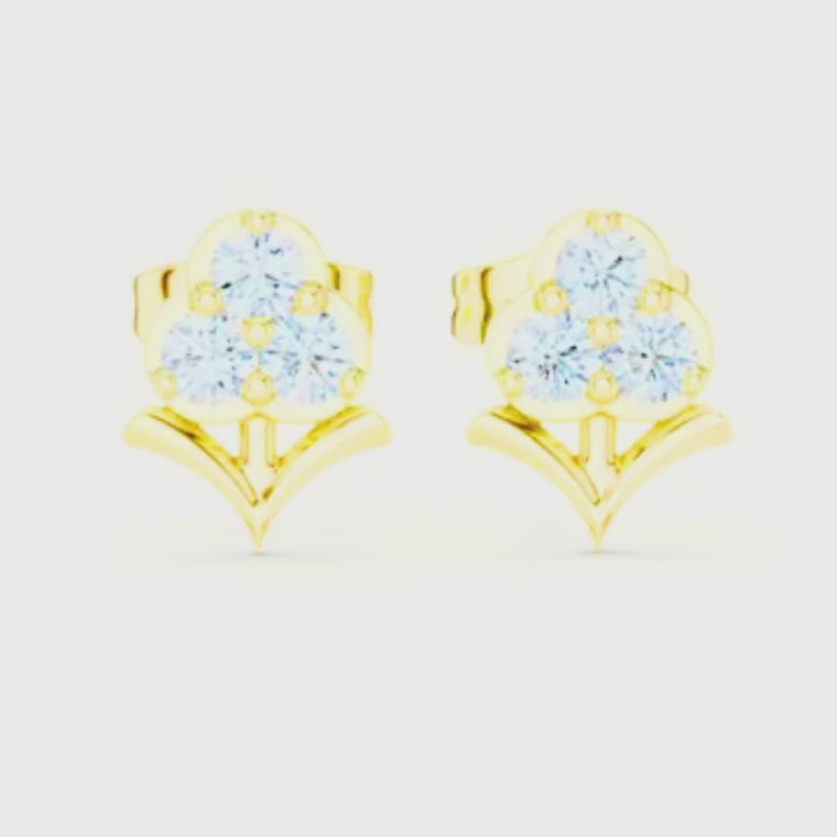 Stem Motif Floral Clover Round Triple Cluster Earring video