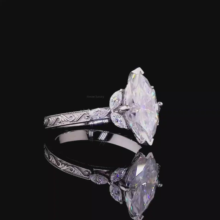 Vintage Marquise Solitaire Ring With Sidestone video