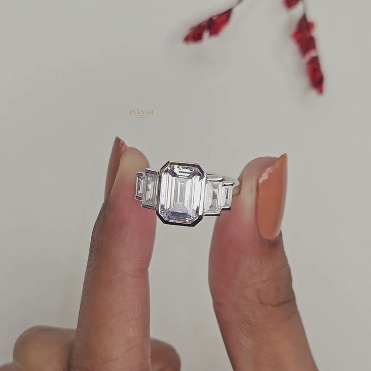 Emerald Cut Bezel Five Stone Baguette Ring video
