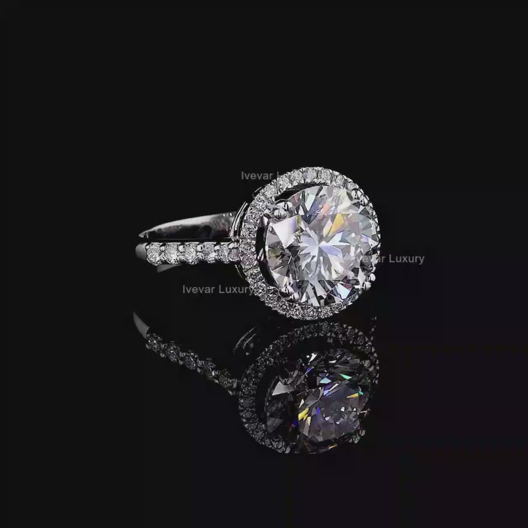 Round Halo Ring with Pave Band video