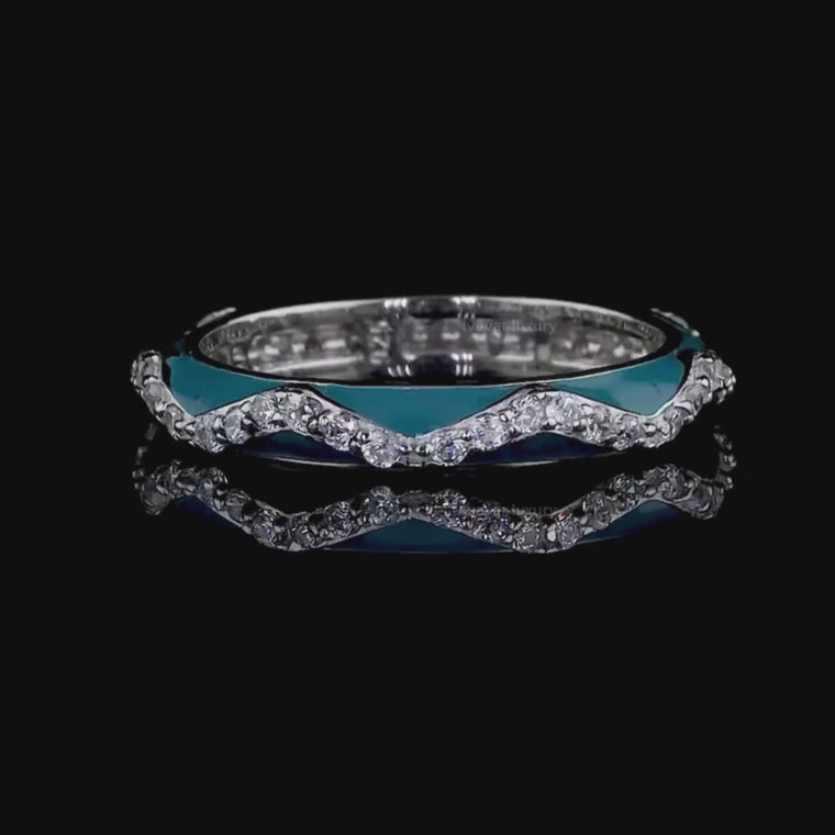 Sky Blue Wave Pave Wedding Band Ring video
