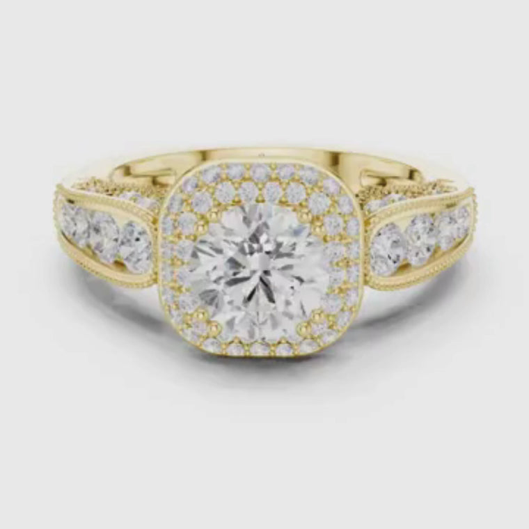 Round Cut Wedding Ring With Halo Setting video
