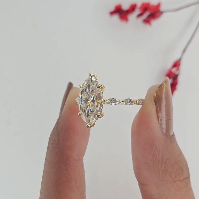 Marquise Cut Engagement Ring With Half Band video