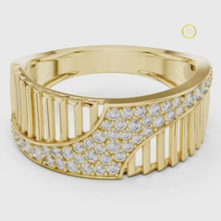 Round Cut Men's Vertical Pillar Cage Pave Statement Ring video