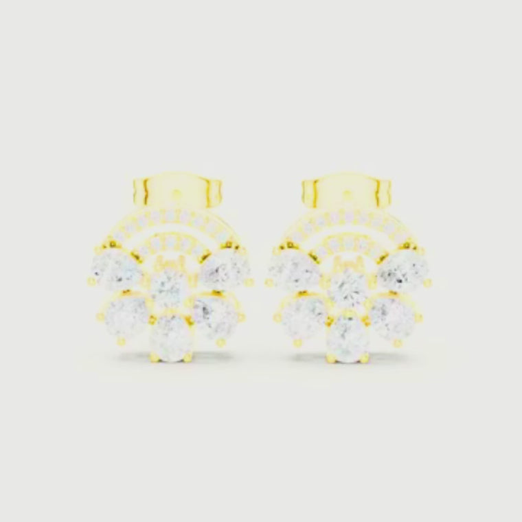 Art Deco Pear Shape Floral Fan Cluster Studs Earrings video