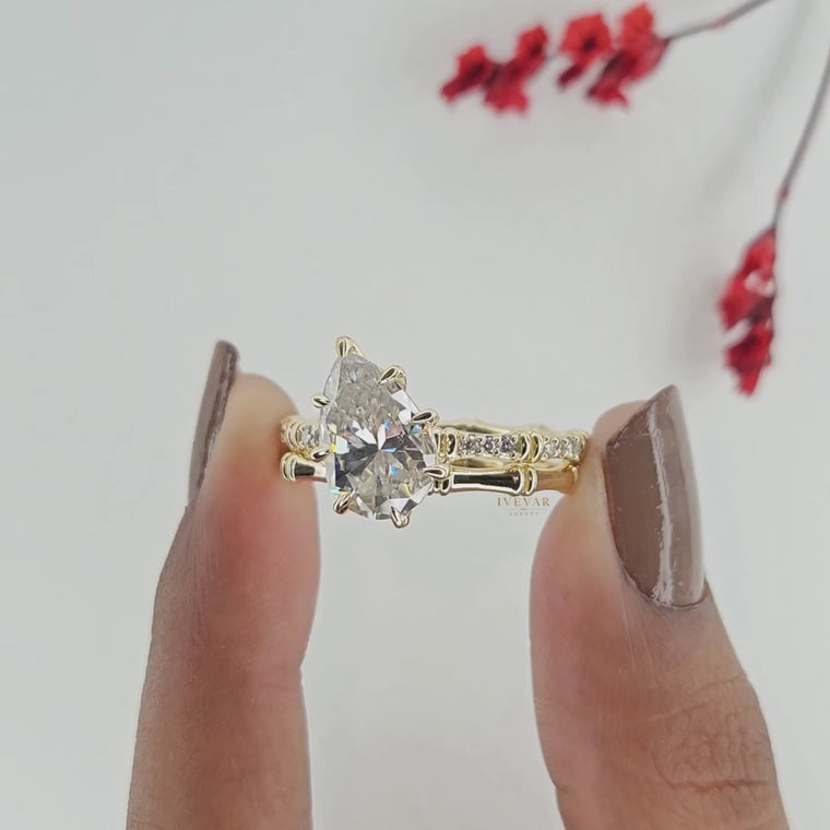Pear Cut Cathedral Pave Bridal Set Ring video