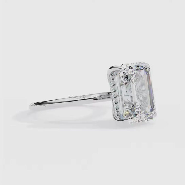 Emerald Cut Moissanite Solitaire Ring with Four Prong Setting video