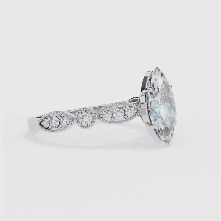 Vintage Marquise Engagement Ring With Milgrain Band video