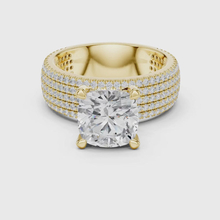 Four Row Cushion Engagement Ring Pave Wedding Band video