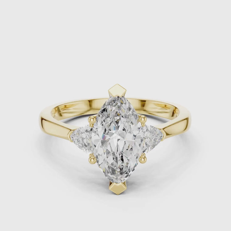 Marquise Lab Diamond Engagement Ring with Trillion Side Stones video
