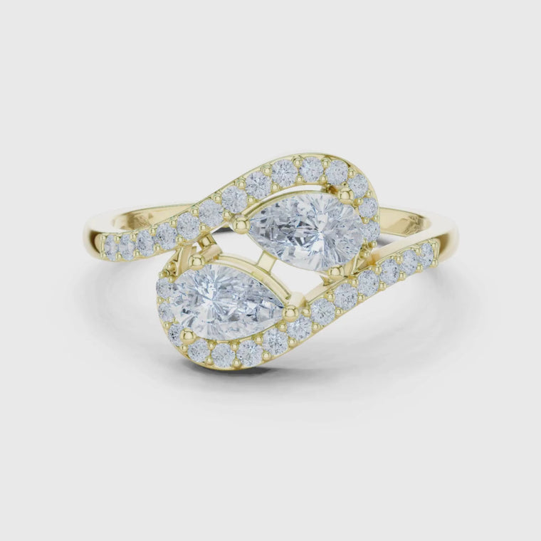 Pear Cut Bypass Pave Band Toi et Moi Ring video