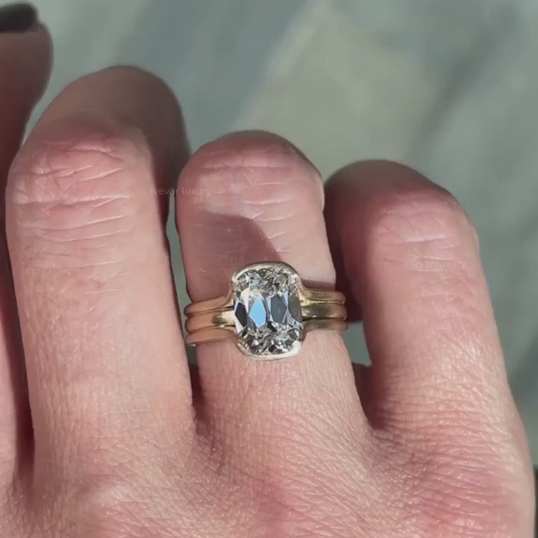 Old Mine Cushion Cut Bezel Ring With Triple Band video