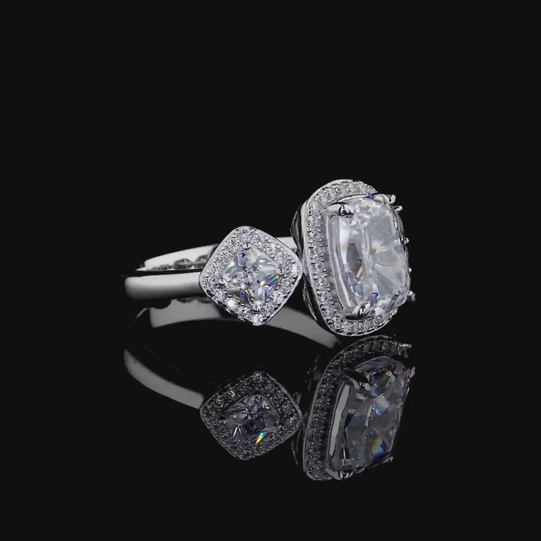 Cushion Cut Halo With Three Stone Ring video