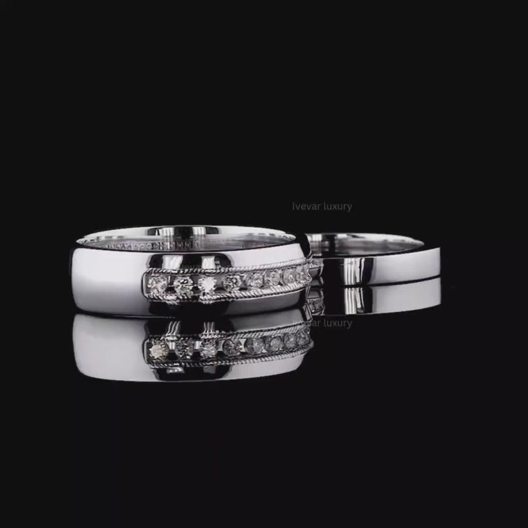 Round Channel Set Stacked Wedding Band with Milgrain video