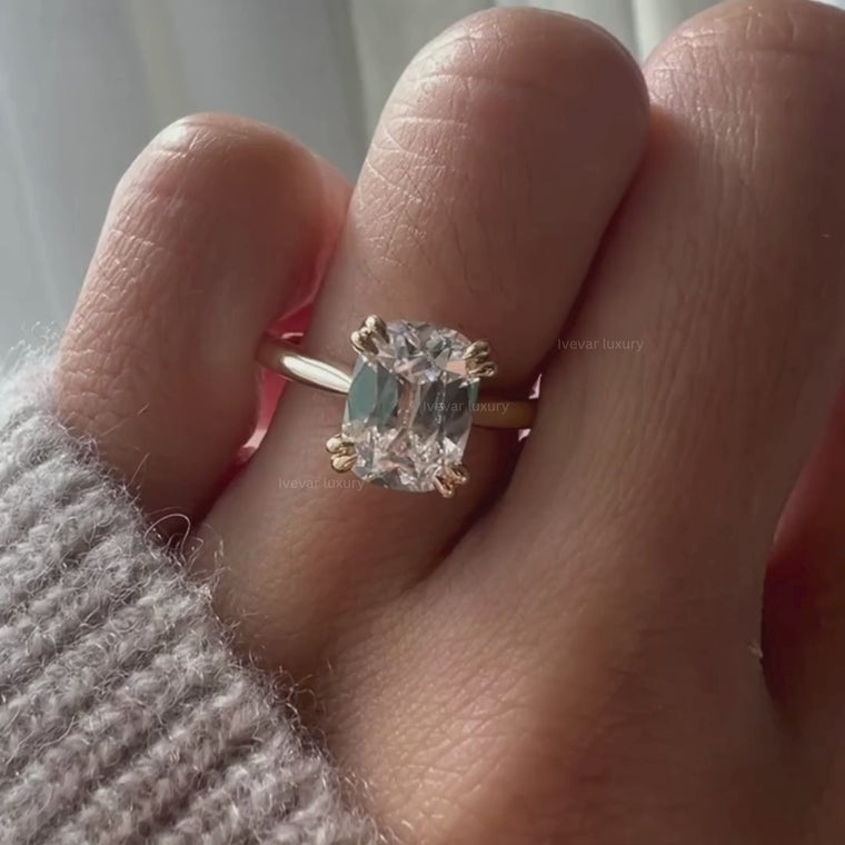 Double Prong Hidden Halo Cushion Cut Solitaire Ring video
