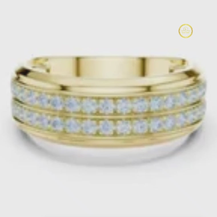 Round Cut Men's Two Row Eternity Wedding Band video