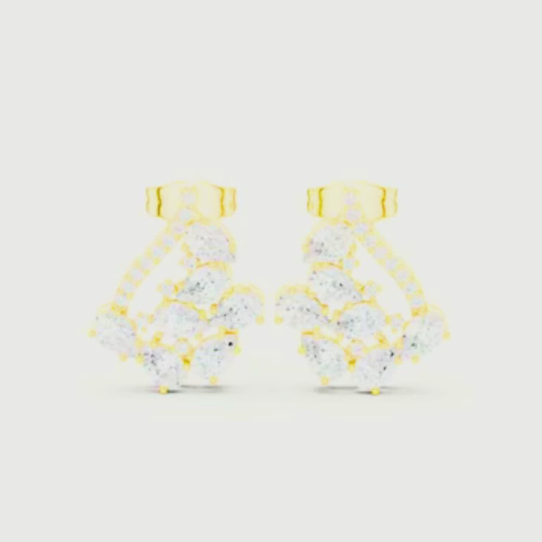 Pear Cut Lab Diamond Floral Cluster Stud Earrings video