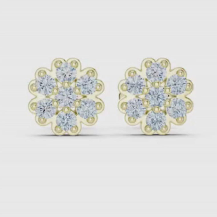 Floral Cluster Stud Earrings Featuring Round Brilliant Stones video