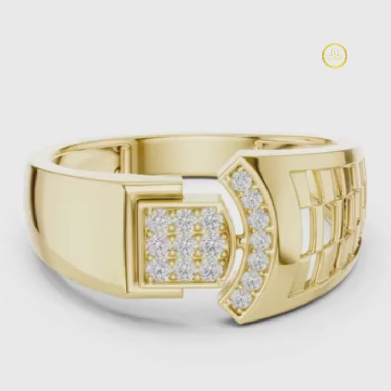 Round Cut Men's Square Cluster & Curved Arc Ring video
