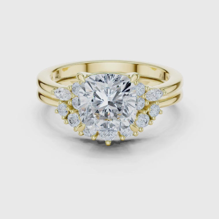 Double Band Cushion Cut Cluster Anniversary Ring video