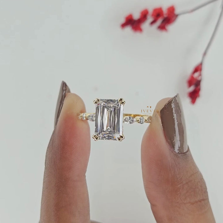 Emerald Cut Pear & Round Accent Engagement Ring video