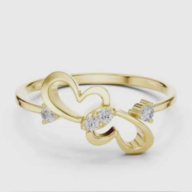 Round Cut Double Heart Open Ring with Slim Band video