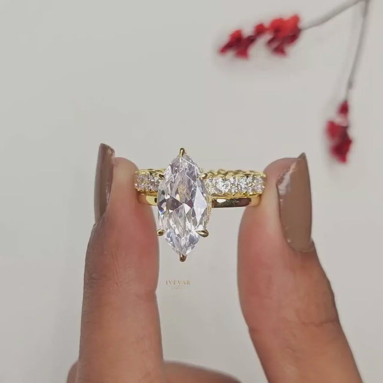 Marquise Cut Bridal Set with Pave Wedding Band video