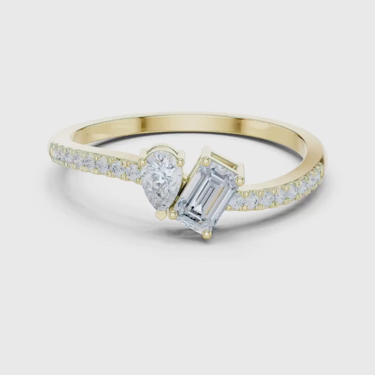Pear and Emerald Cut Toi et Moi Pave Engagement Ring video