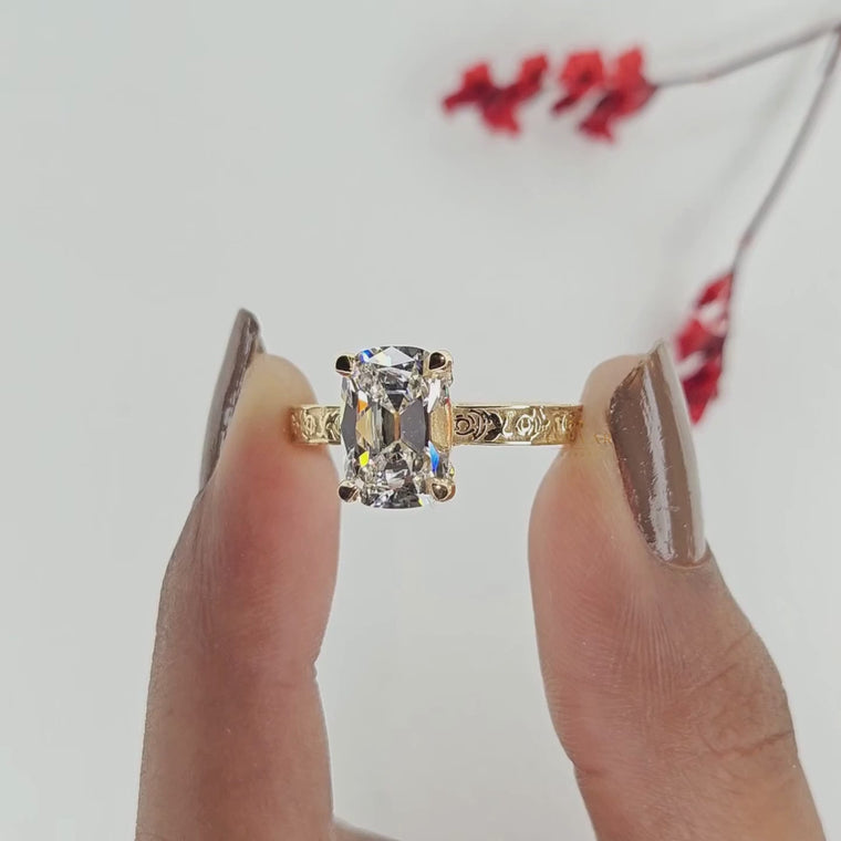 Radiant Cut Engraved Solitaire Engagement Ring video