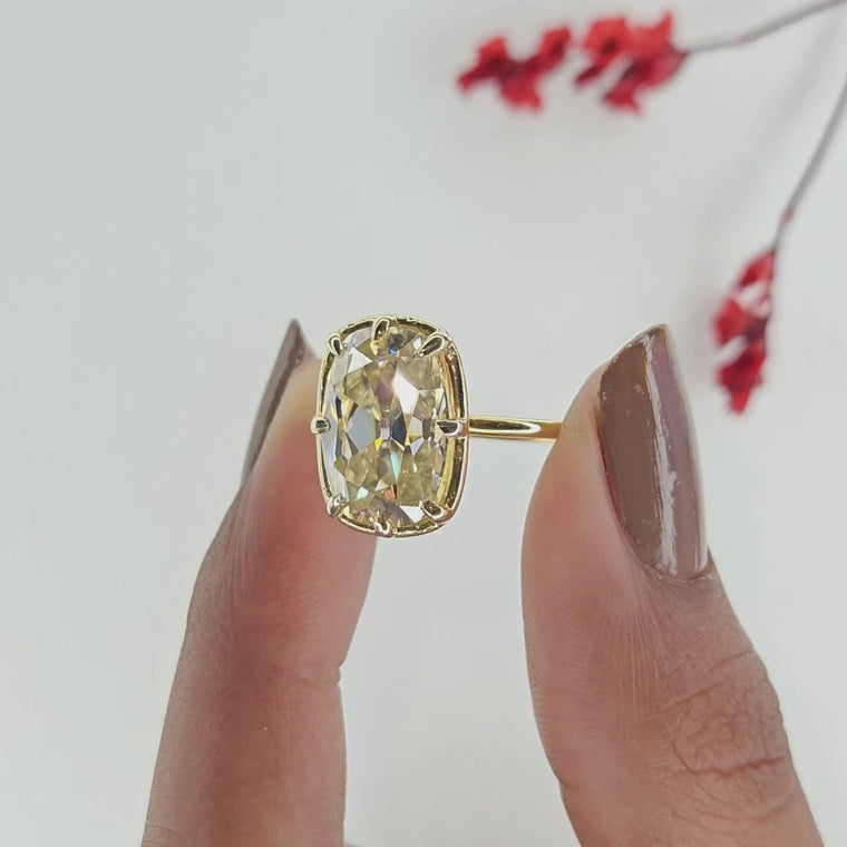 Cushion Cut Lab Diamond Seven Prong Solitaire Engagement Ring video