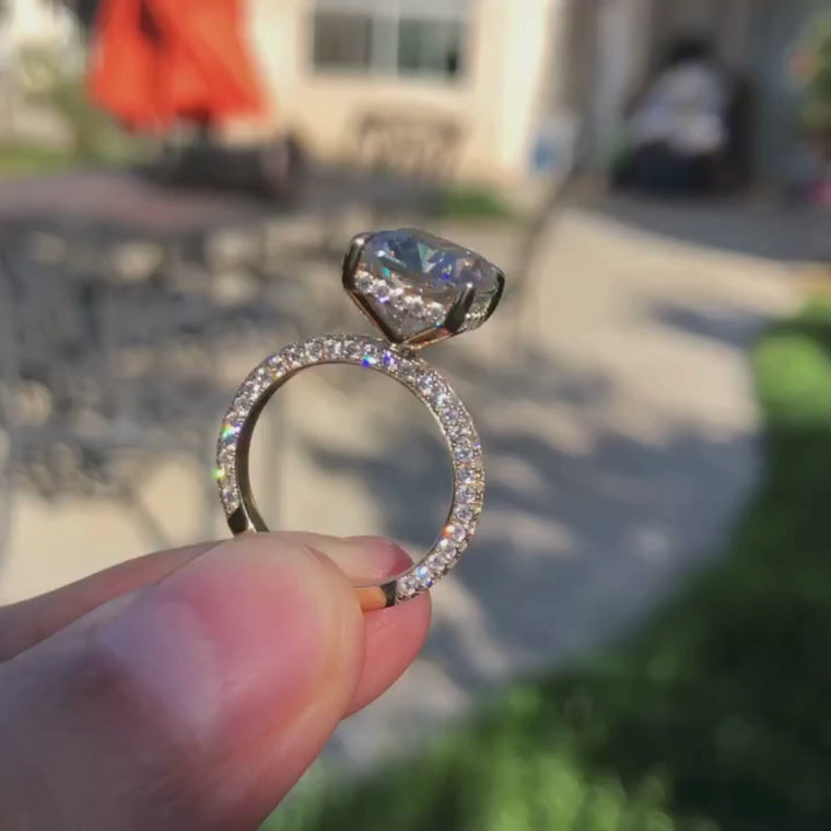 Cushion Cut Lab Diamond Hidden Halo Ring with Slim Pave Band video