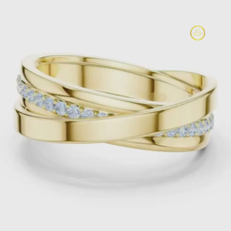 Round Cut Men's Multi Band Crossover Gold Ring video