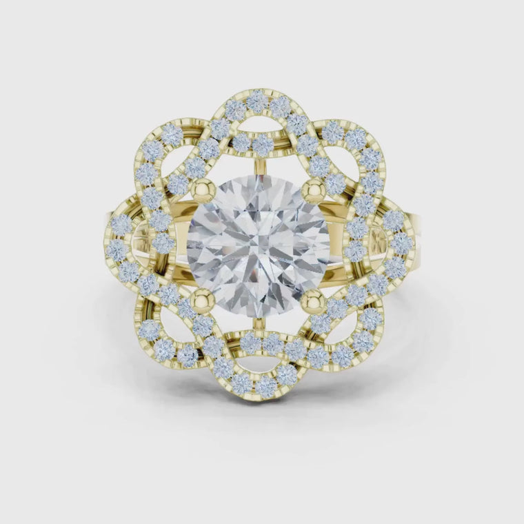 Floral Round Cut Lab Diamond Statement Wedding Ring video