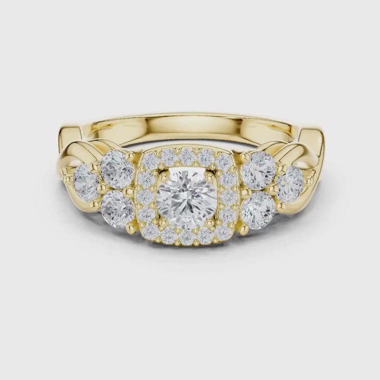 Round Cut Halo with Side Stone Accents Ring video