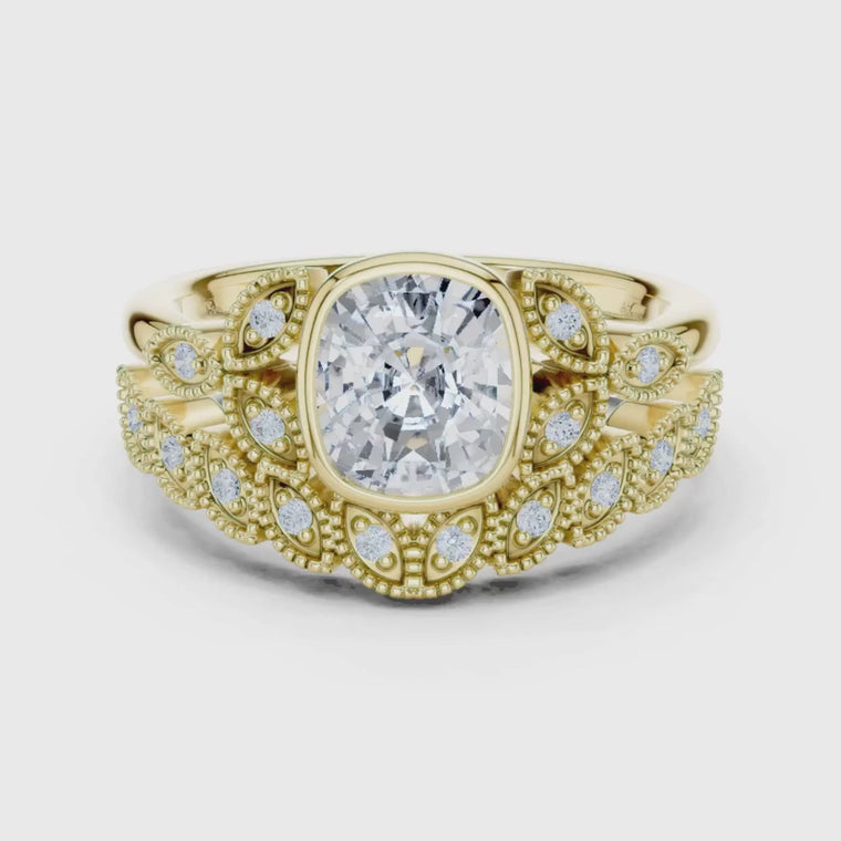 Cushion Cut Lab Diamond Ornate Vintage Halo Ring video
