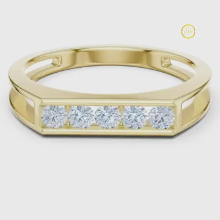 Round Cut Men's Five Stone Channel Set Wedding Band video